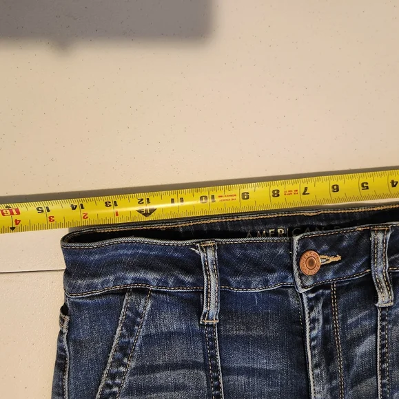 American Eagle High Rise Jeggings Crop Skinny Jeans Frayed Stretchy Dark Size 10 - Picture 11 of 14